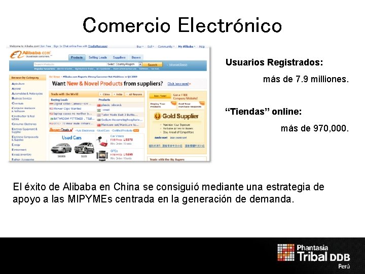 Comercio Electrónico Usuarios Registrados: más de 7. 9 milliones. “Tiendas” online: más de 970,