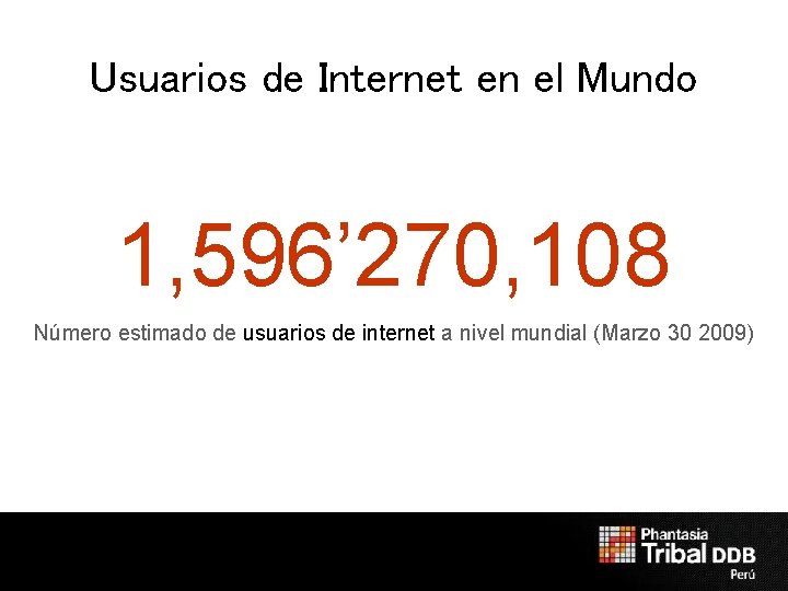 Usuarios de Internet en el Mundo 1, 596’ 270, 108 Número estimado de usuarios