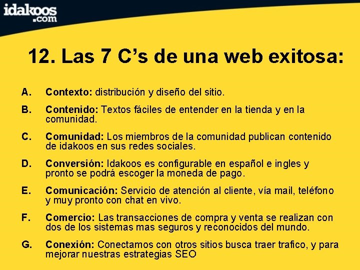 12. Las 7 C’s de una web exitosa: A. Contexto: distribución y diseño del