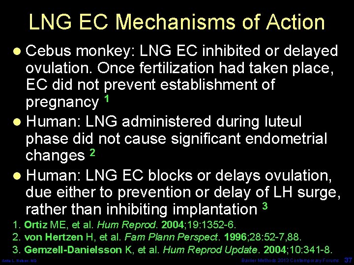 LNG EC Mechanisms of Action l Cebus monkey: LNG EC inhibited or delayed ovulation.