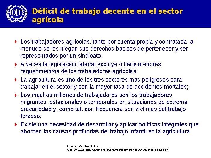 Déficit de trabajo decente en el sector agrícola 4 Los trabajadores agrícolas, tanto por