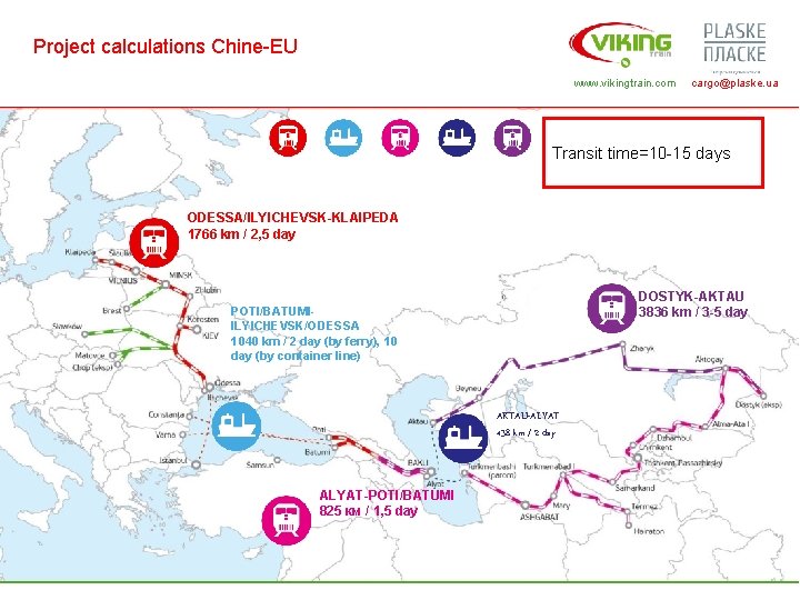 Project calculations Chine-EU www. vikingtrain. com cargo@plaske. ua Transit time=10 -15 days ODESSA/ILYICHEVSK-KLAIPEDA 1766