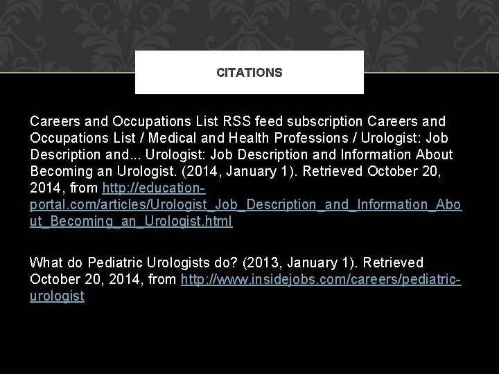 CITATIONS Careers and Occupations List RSS feed subscription Careers and Occupations List / Medical