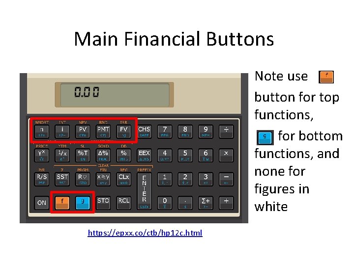 Main Financial Buttons Note use button for top functions, for bottom functions, and none