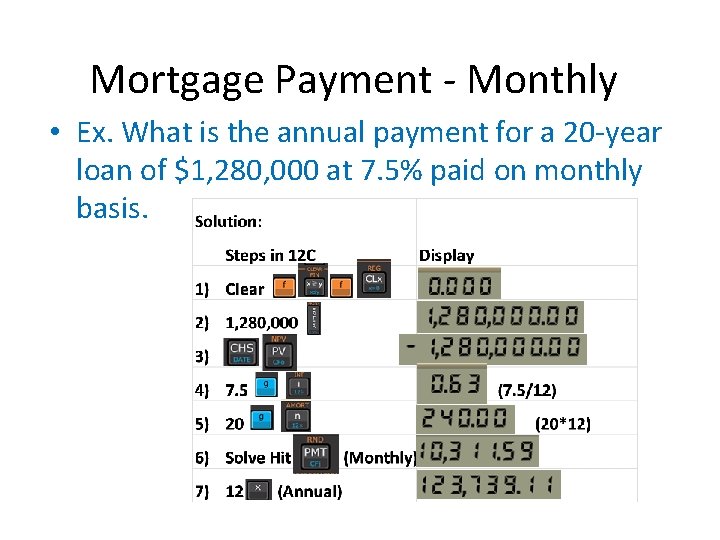 Mortgage Payment - Monthly • Ex. What is the annual payment for a 20