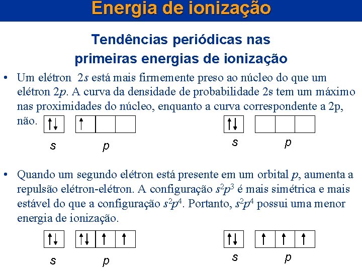 Energia de ionização Tendências periódicas nas primeiras energias de ionização • Um elétron 2 Energia de ionização Tendências periódicas nas primeiras energias de ionização • Um elétron 2