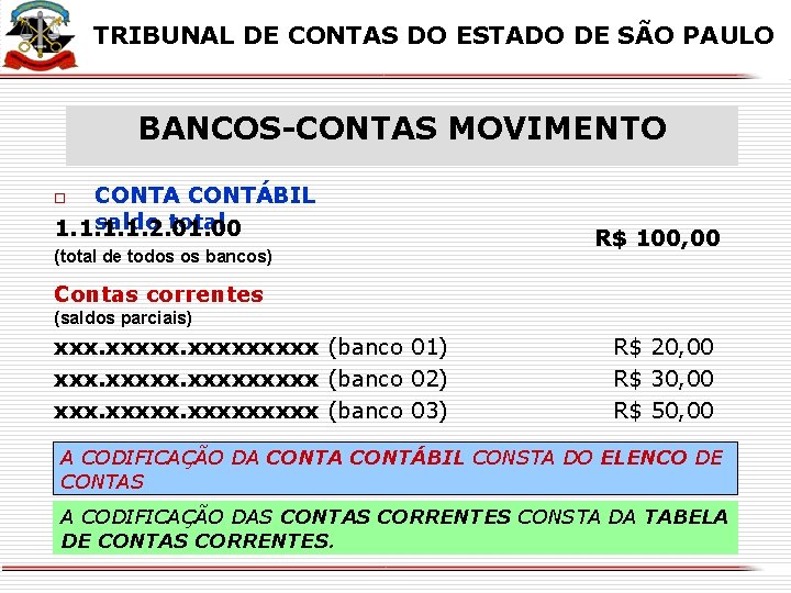 X X TRIBUNAL DE CONTAS DO ESTADO DE SÃO PAULO BANCOS-CONTAS MOVIMENTO CONTA CONTÁBIL