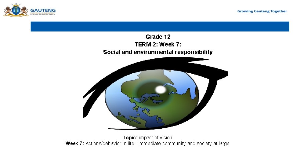 Grade 12 TERM 2: Week 7: Social and environmental responsibility Topic: impact of vision