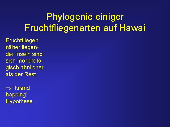 Phylogenie einiger Fruchtfliegenarten auf Hawai Fruchtfliegen näher liegender Inseln sind sich morphologisch ähnlicher als