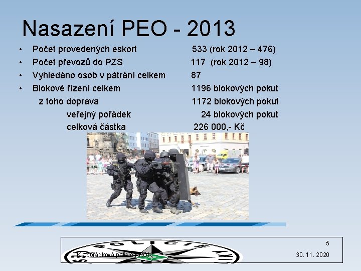 Nasazení PEO - 2013 • Počet provedených eskort 533 (rok 2012 – 476) •