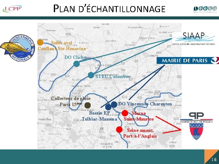 PLAN D’ÉCHANTILLONNAGE Seine aval Conflans-Ste-Honorine DO Clichy STEU Colombes Collecteur de pluie Paris 15ème