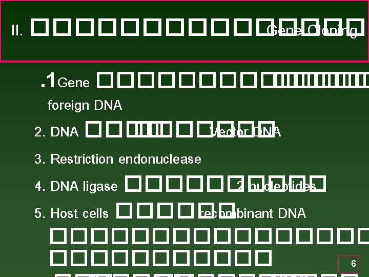 II. �������� Gene Cloning . 1 Gene ������� foreign DNA 2. DNA ������� Vector