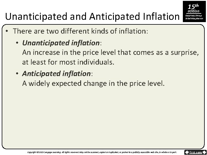 Unanticipated and Anticipated Inflation 15 th edition Gwartney-Stroup Sobel-Macpherson • There are two different