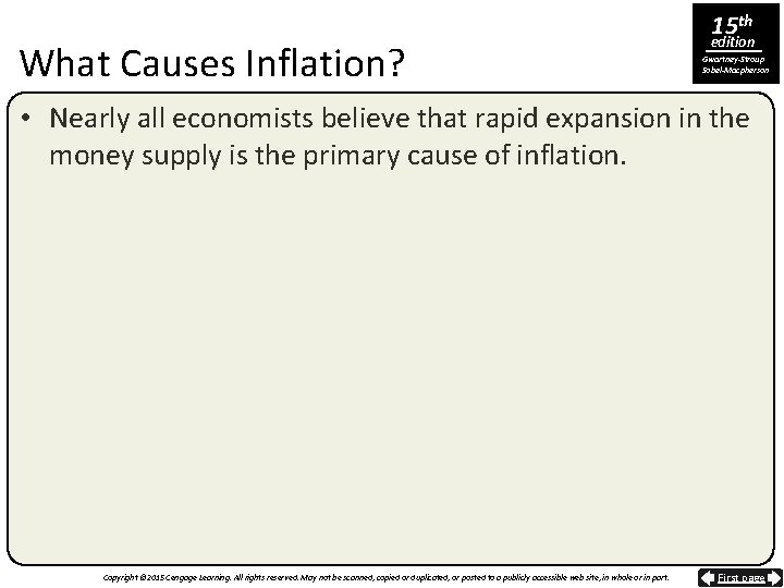What Causes Inflation? 15 th edition Gwartney-Stroup Sobel-Macpherson • Nearly all economists believe that