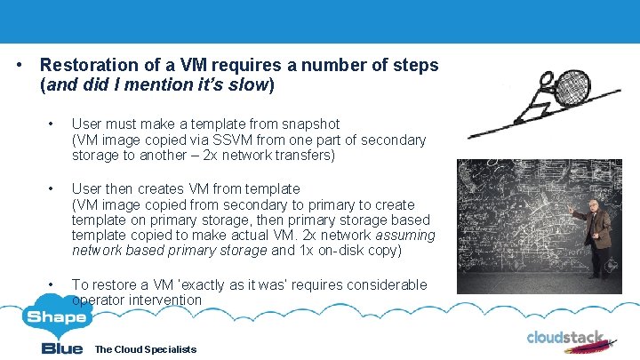  • Restoration of a VM requires a number of steps (and did I