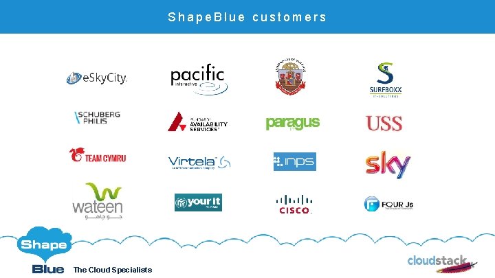 Shape. Blue customers Click to edit The Cloud Specialists Shape. Blue. com @Shape. Blue