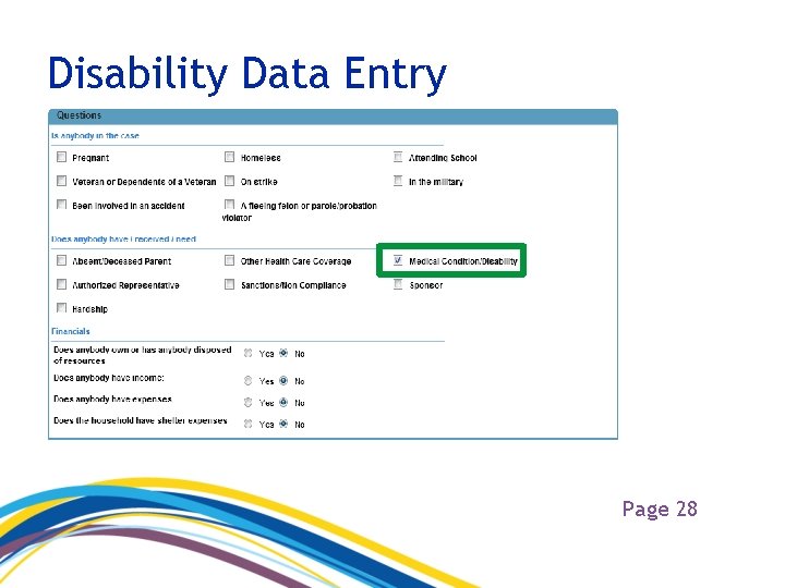 Disability Data Entry Page 28 