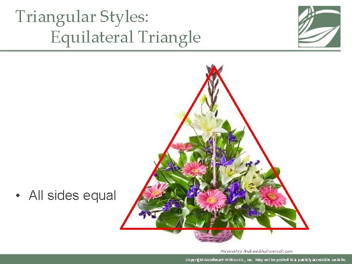 Triangular Styles: Equilateral Triangle • All sides equal Mayovskyy Andrew/shutterstock. com Copyright Goodheart-Willcox Co.