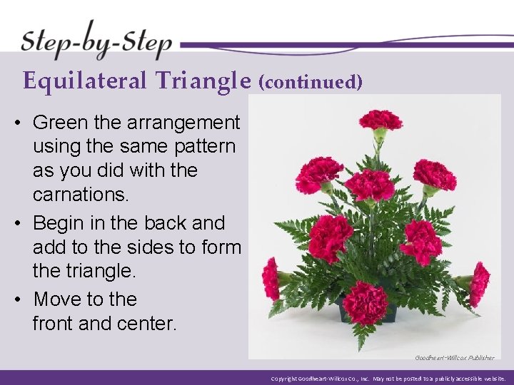 Equilateral Triangle (continued) • Green the arrangement using the same pattern as you did