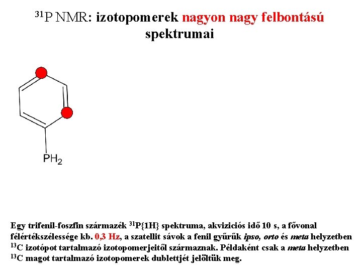31 P NMR: izotopomerek nagyon nagy felbontású spektrumai Egy trifenil-foszfin származék 31 P{1 H}