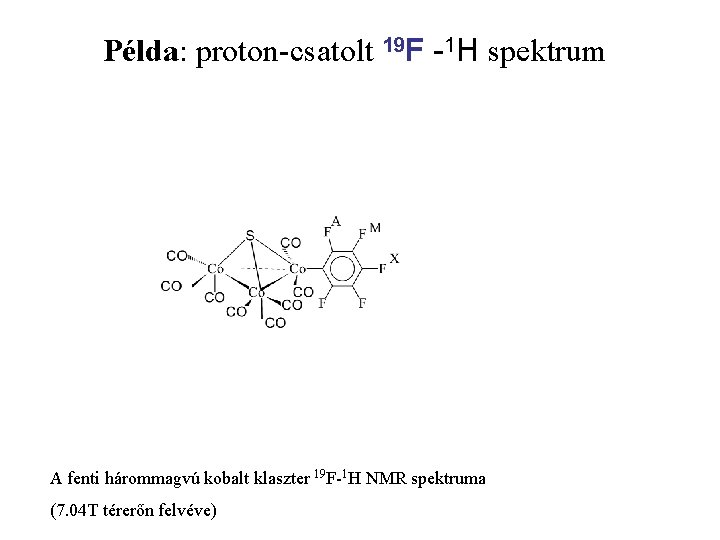 Példa: proton-csatolt 19 F -1 H spektrum A fenti hárommagvú kobalt klaszter 19 F-1