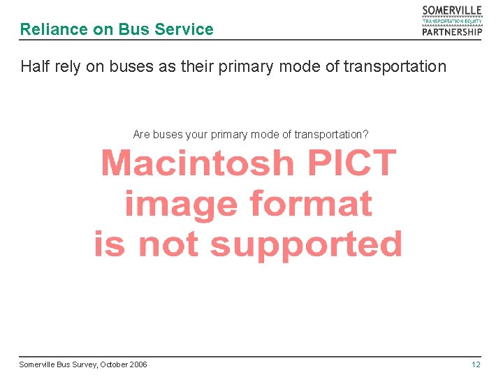 Reliance on Bus Service Half rely on buses as their primary mode of transportation