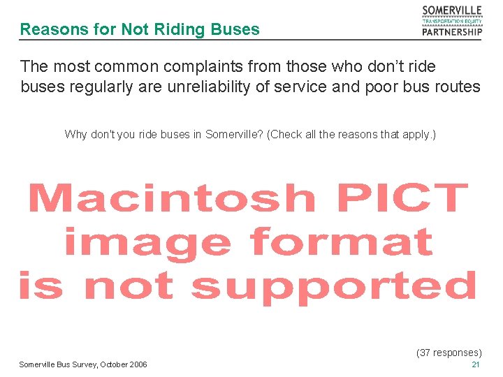 Reasons for Not Riding Buses The most common complaints from those who don’t ride