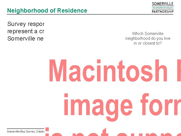 Neighborhood of Residence Survey respondents represent a cross-section of Somerville neighborhoods Somerville Bus Survey,