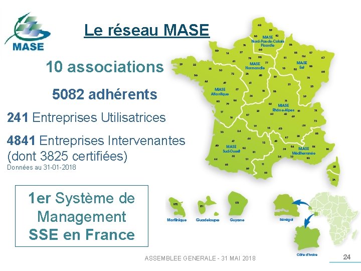 Le réseau MASE 10 associations 5082 adhérents 241 Entreprises Utilisatrices 4841 Entreprises Intervenantes (dont
