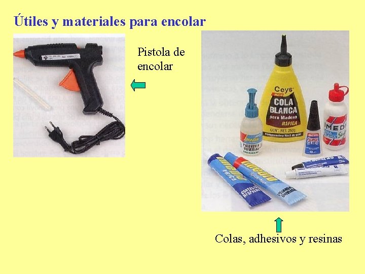Útiles y materiales para encolar Pistola de encolar Colas, adhesivos y resinas 