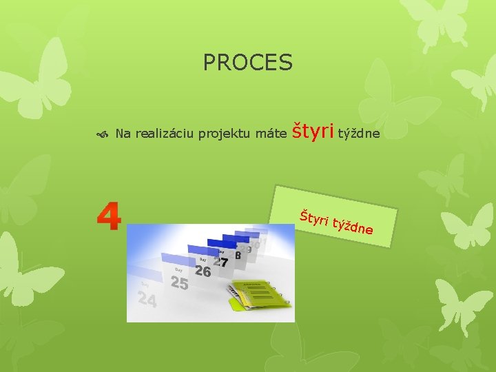 PROCES Na realizáciu projektu máte štyri týždne Štyri týždn e 