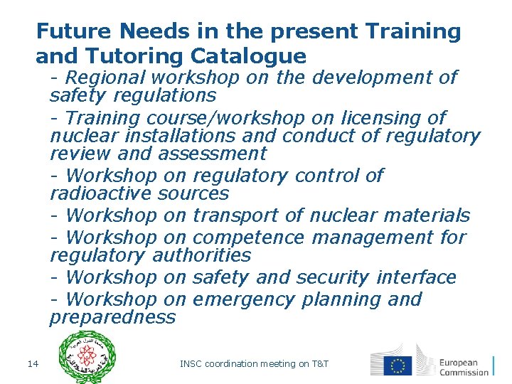 Future Needs in the present Training and Tutoring Catalogue § - Regional workshop on