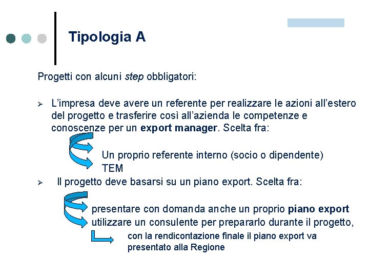 Tipologia A Progetti con alcuni step obbligatori: Ø Ø L’impresa deve avere un referente