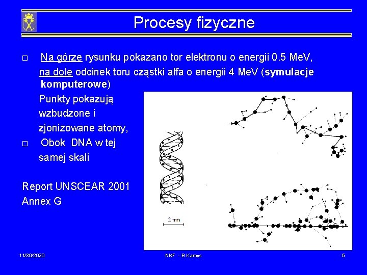 Procesy fizyczne Na górze rysunku pokazano tor elektronu o energii 0. 5 Me. V,