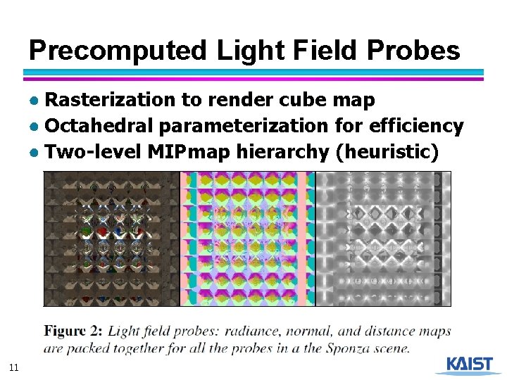 Precomputed Light Field Probes ● Rasterization to render cube map ● Octahedral parameterization for