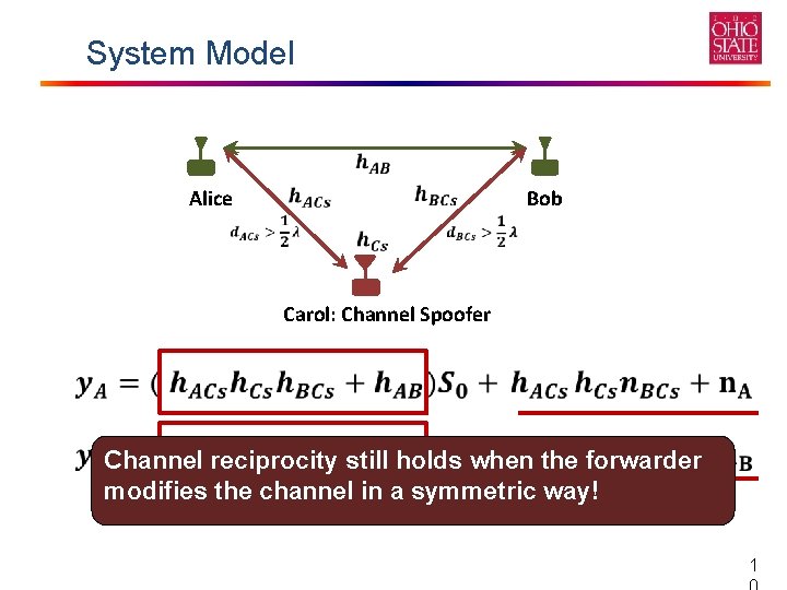 System Model Alice Bob Carol: Channel Spoofer Channel reciprocity still holds when the forwarder