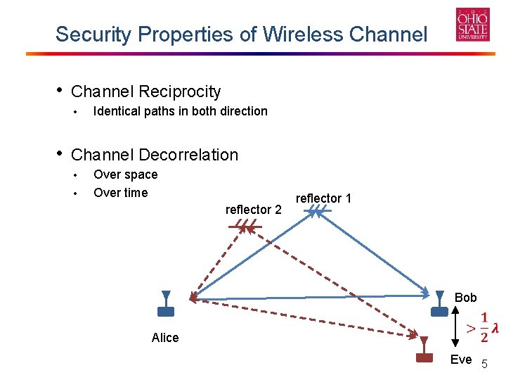 Security Properties of Wireless Channel • Channel Reciprocity • Identical paths in both direction