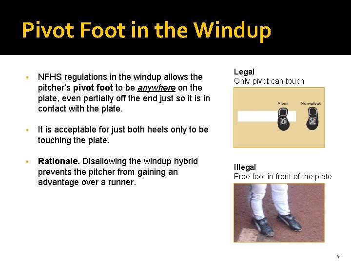 Pivot Foot in the Windup NFHS regulations in the windup allows the pitcher’s pivot