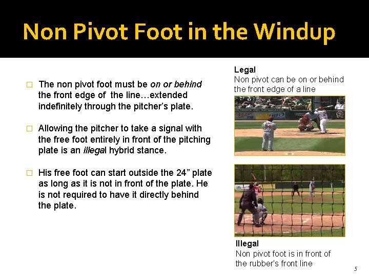 Non Pivot Foot in the Windup � The non pivot foot must be on