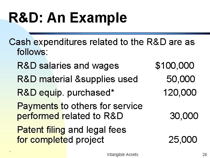R&D: An Example Cash expenditures related to the R&D are as follows: R&D salaries