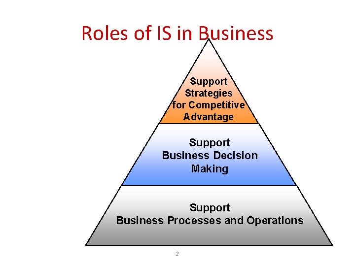 Roles of IS in Business Support Strategies for Competitive Advantage Support Business Decision Making