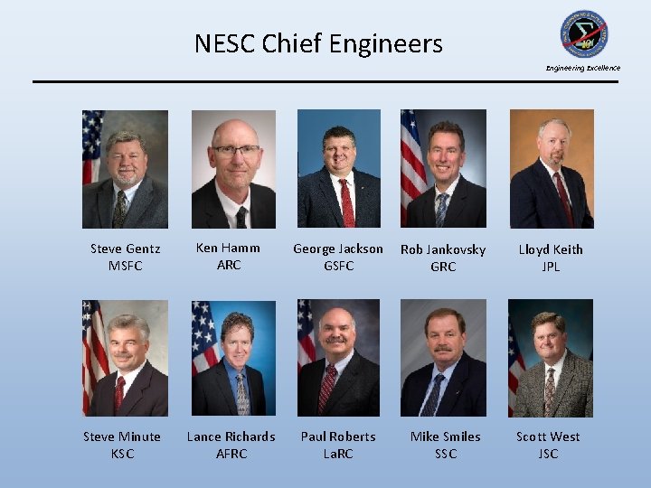 NESC Chief Engineers Engineering Excellence Steve Gentz MSFC Ken Hamm ARC George Jackson GSFC