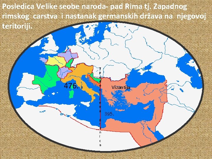 Posledica Velike seobe naroda- pad Rima tj. Zapadnog rimskog carstva i nastanak germanskih država