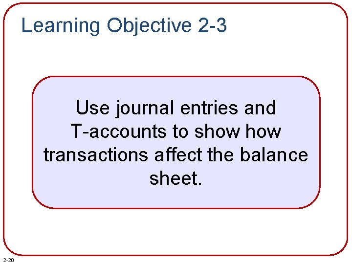 Learning Objective 2 -3 Use journal entries and T-accounts to show transactions affect the