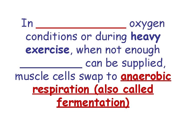 In _______ oxygen conditions or during heavy exercise, when not enough _____ can be