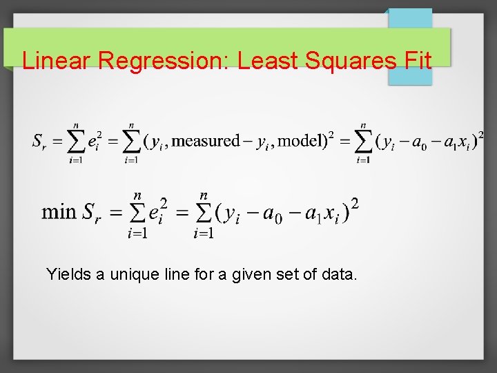 Linear Regression: Least Squares Fit Yields a unique line for a given set of