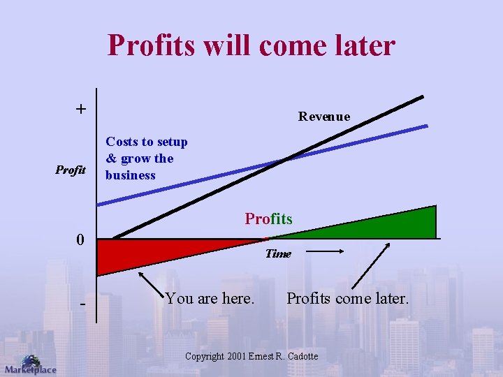 Profits will come later + Profit Revenue Costs to setup & grow the business