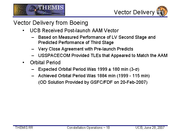 Vector Delivery from Boeing • UCB Received Post-launch AAM Vector – Based on Measured Vector Delivery from Boeing • UCB Received Post-launch AAM Vector – Based on Measured