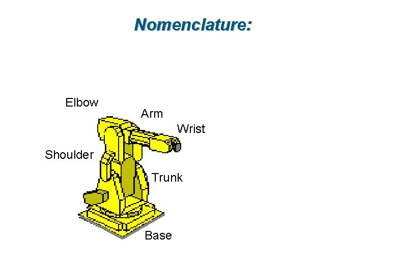 Nomenclature: Elbow Arm Wrist Shoulder Trunk Base 