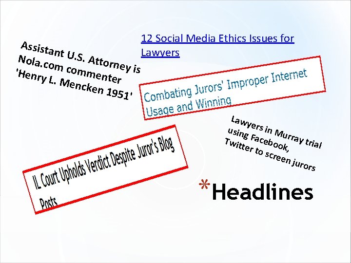 12 Social Media Ethics Issues for Assista n Lawyers Nola. c t U. S.